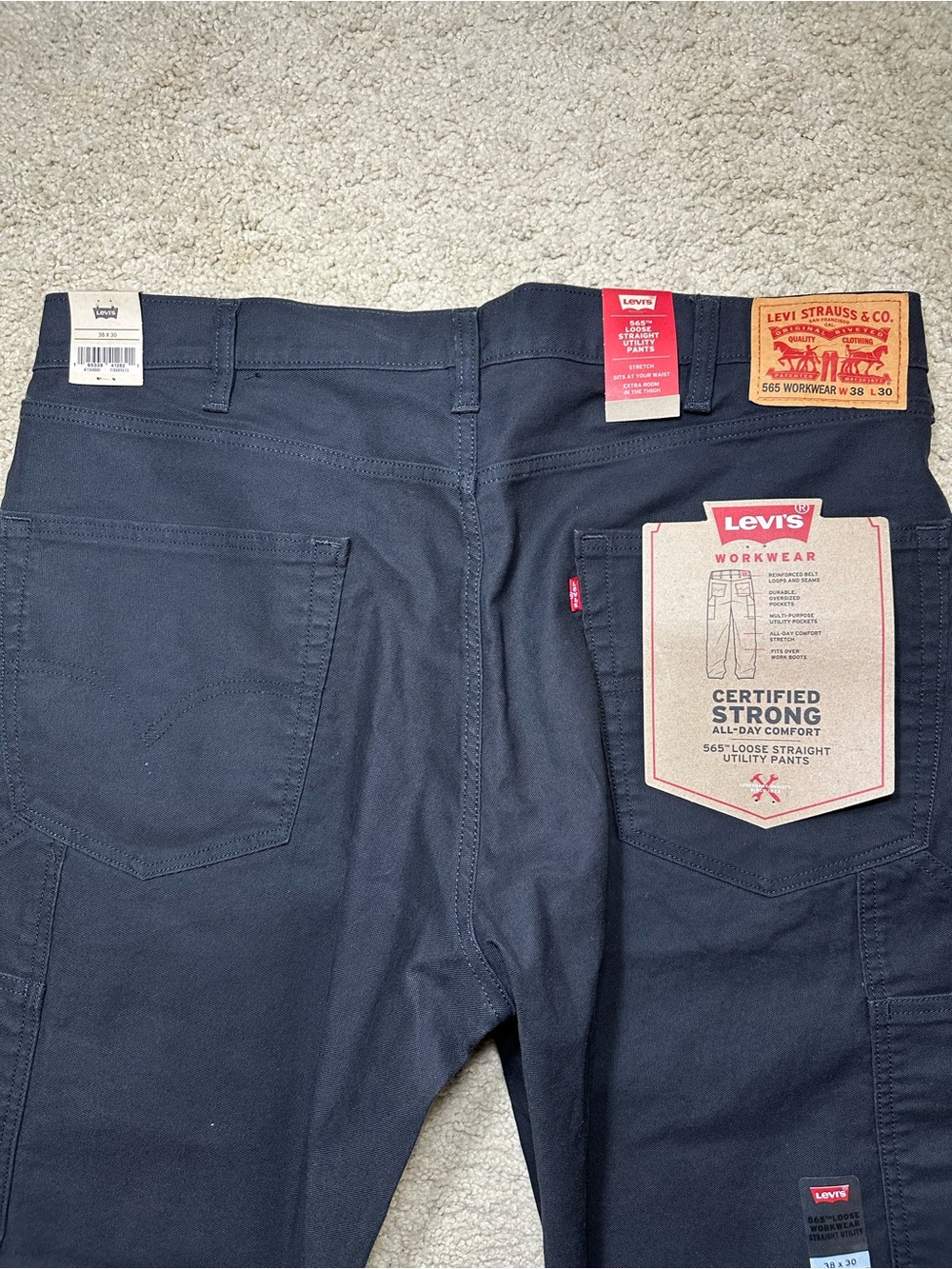 Levi’s 565 Workwear Loose Straight Utility Pants Jeans Men Size 38x30 - Picture 13 of 14
